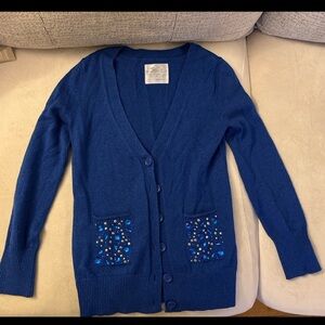 Justice sparkly Blue Cardigan with Jewel-Embellished Pockets-sz. 8